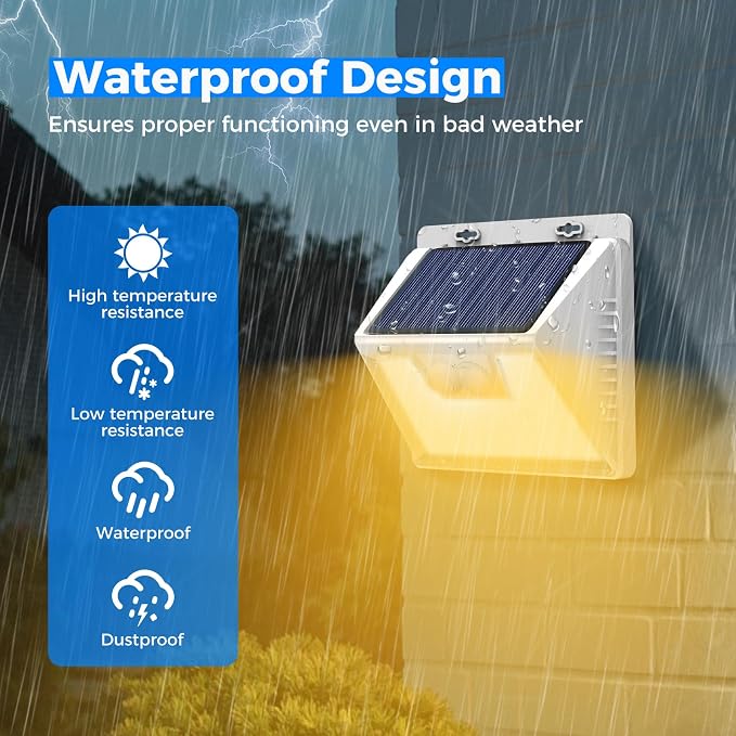Peasur Solar Lights Outdoor Motion Sensor, 12Pack 140LED Waterproof Solar Powered Fence Lights, 3 Modes Solar Security Wall Lights for Garden Yard Outside(Warm White)