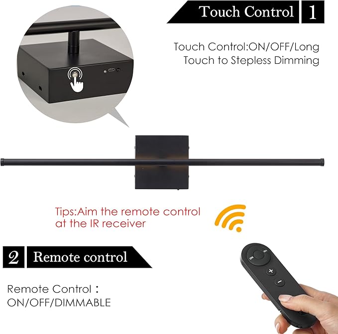 KARTOOSH Battery Operated Wall Sconces with Remote Control, Dimmable Wall Sconces Set of Two, 350°Rotate, 3000K LED Black Wireless Wall Light for Living Room, Hallway, Bedroom, 32.2 Inch (2 Pack)