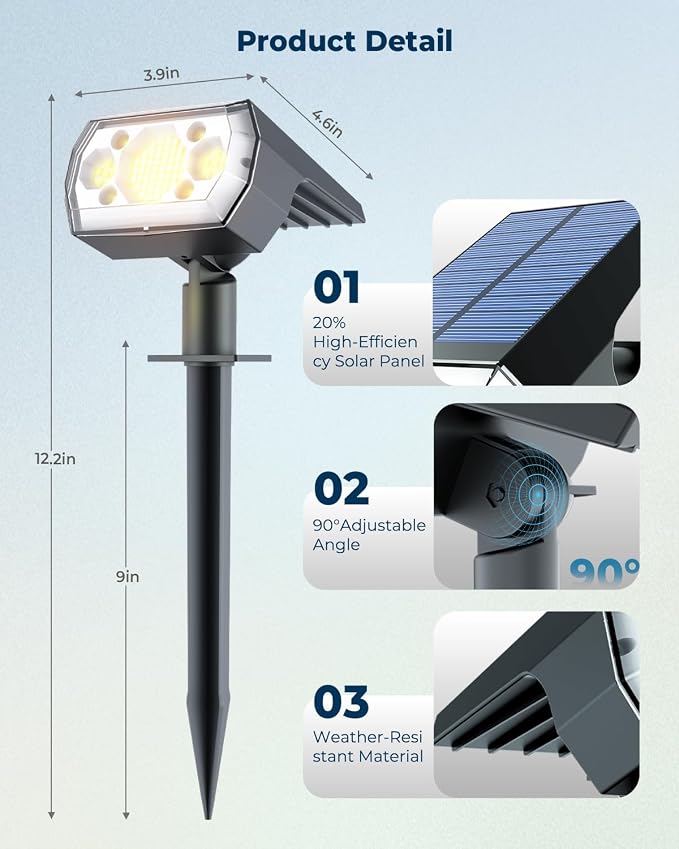 Solar Lights Outdoor Waterproof IP67, 6 Pack 64 LED Outdoor Solar Lights, 3 Lighting Modes Auto On/Off Solar Spot Lights Outdoor for Garden, Yard, Landscape - Warm White