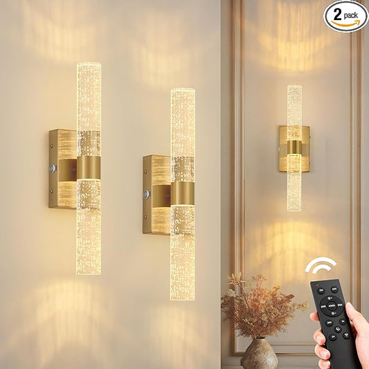 20000mAh Battery Operated Wall Sconces Set of 2, 3CCT, Gold Rechargeable Wall Light with Remote Control, 3000K-6000K Dimmable LED Wireless Sconces for Bedroom, Living Room, 15.6 Inch