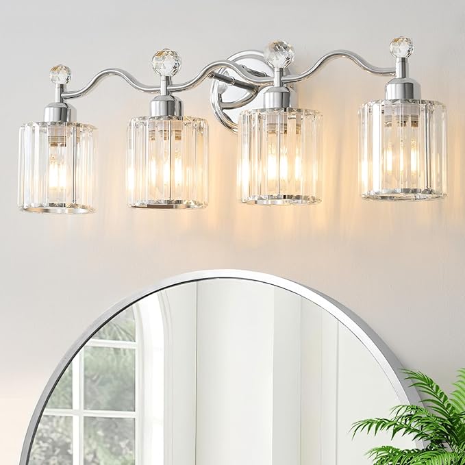 Chrome Bathroom Vanity Light, Modern Crystal Bathroom Ligth Fixture, 4 Light Vanity Lights, Light Fixtures Above Mirror, Wall Lamp for Mirror Living Room Cabinet Bedroom Porch