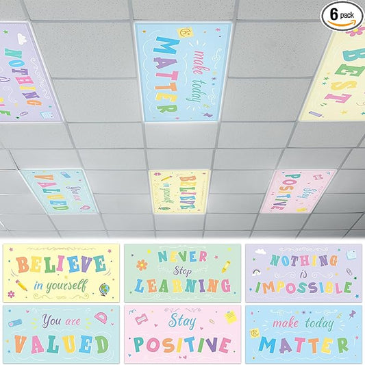 Wiooffen 6 Pcs Fluorescent Light Covers with 60 Magnets Decorative for Classroom Ceiling Light 4 x 2 Feet Magnetic Light Covers Filter Easy Install for Office Hospitals & Home (Candy color)