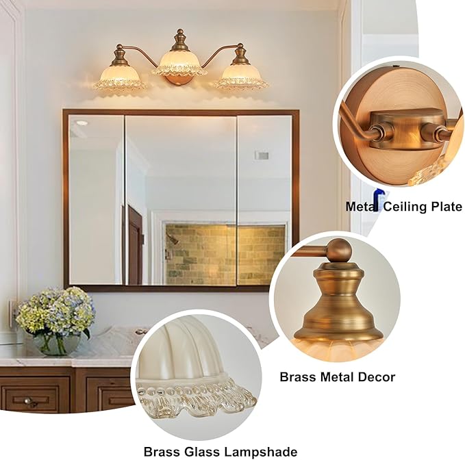 XIEDUN Brass 3 Light Vanity Light Vintage Bathroom Vanity Light Fixture