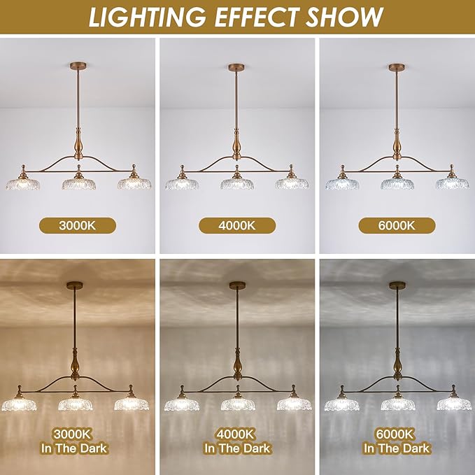 HDDFL Chandeliers Pendant Light Fixture Vintage Pendant Lighting Fixtures 3 Lights Chandelier Matte Brass Kitchen Glass Hanging Lamp for Island Dining Room Living Room