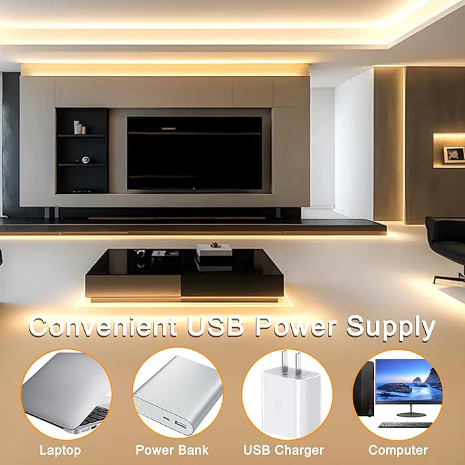 COB LED Strip Lights 5V USB Powered Dimmable LED Rope Lights 3000K Warm White 10ft TV Backlights,Flexible LED Strip Lights Under Cabinet Light for Bedroom,Kitchen,Shelf Lighting