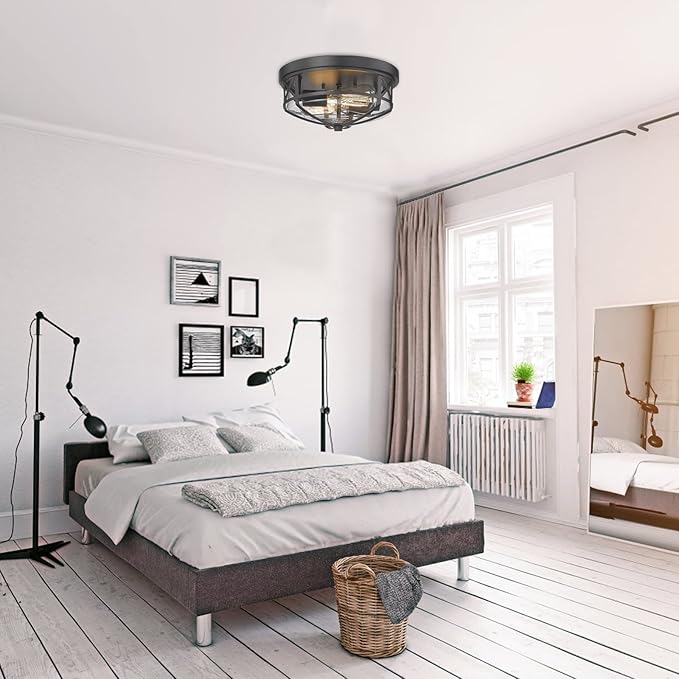 Darkaway Flush Mount Ceiling Light Fixtures Ceiling with Clear Glass Shade, Indoor Outdoor Ceiling Light for Hallway Entryway Bedroom Porch Kitchen 2-Light E26