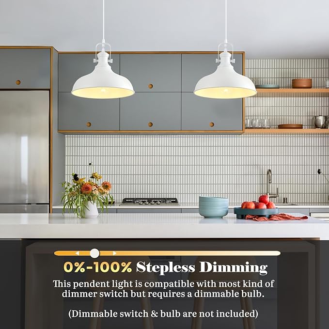 White Pendant Lights 2 Pack, Farmhouse Pendant Lights for Kitchen Island, 11.41" Kitchen Pendant Lighting, Modern Hanging Light Fixtures for Kitchen Dining Room