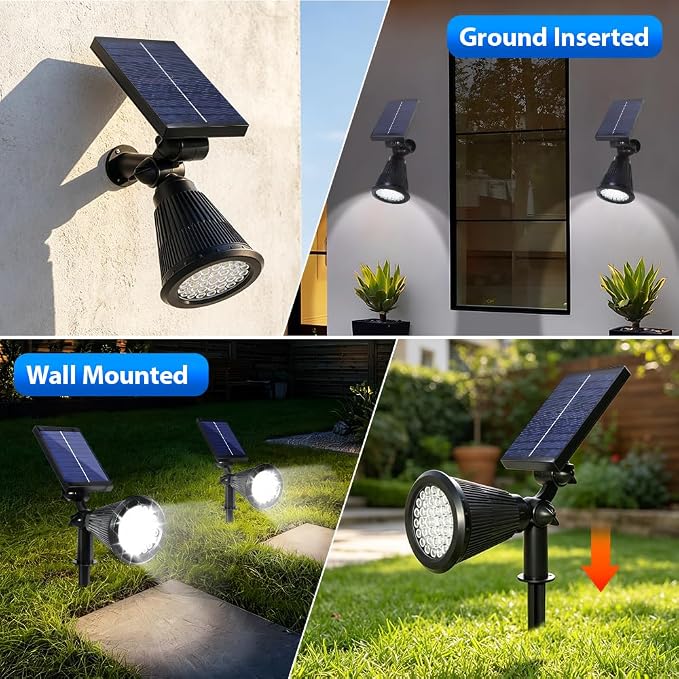 Solar Lights Outdoor, 36 LEDs 1000LM Adjustable Solar Spot Lights Outdoor 2-in-1 Waterproof Landscape Lighting for Garden, Yard & Pathway - 2 Pack (Cool White)