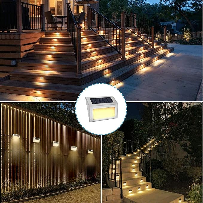 Lightess Waterproof Solar Step Lights for Outdoor Stairs Warm White, 6 Pack | Outdoor Waterproof, Stainless Steel LED, Solar Powered LED For Steps Deck Patio Garden Path Outdoor Decor