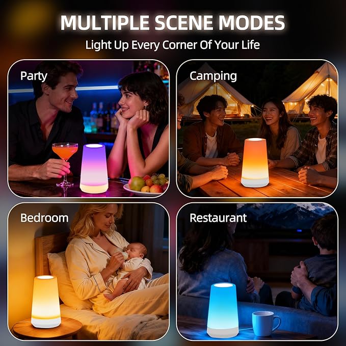 Night Light, Dimmable Touch Lamp and Remote Control, 13 RGB Colors & 5 Brightness, Rechargeable Bedside Table Lamp for Baby Kids Nursery Bedroom Bathroom Camping (White)
