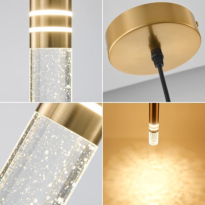 Pendant Lights Kitchen Island 12-Watt 1-Light Dimmable LED Gold Modern Hanging Mini Crystal Pendant Light for Kitchen Island