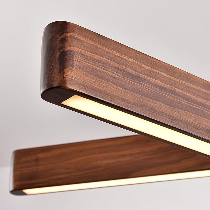 YISDESIGN 3-Light Linear Pendant,Dining Room Light Fixture,Modern Led Chandeliers for Living Room,Dimmable Wood Ceiling Pendant Light,45W for Living Room,Dining Room,Kitchen Island,Walnut Color