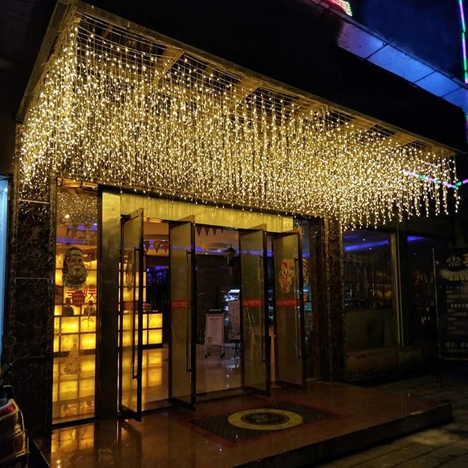 GTSYDING LED Window Curtain String Lights, GYDING Christmas Lcicle Lights 4M/13Ft 96 LED Starry Fairy String Lights Plug in 8 Modes for Wedding Party Bedroom Garden Patio Outdoor Indo (Warm White, 4)
