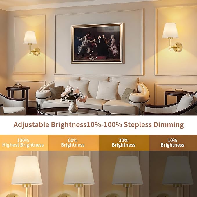 Battery Operated Wall Sconce Set of 2, Rechargeable Wireless Wall Lights with fabric Lampshade, 5200mAh Dimmable Bulbs with Remote,15 Colors Wireless Wall Lamps for Bedroom Living Room Hallway Decor