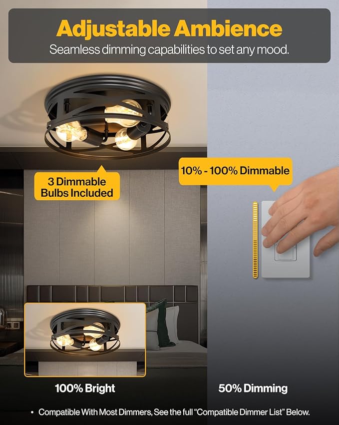 Sunco Farmhouse 3-Light Flush Mount Ceiling Light Fixture, Hallway Matte Black Outdoor Lights, Anti-Corrosive, E26 Base, A19 Edison LED Bulbs Included, for Hallway Kitchen Bathroom 2 Pack