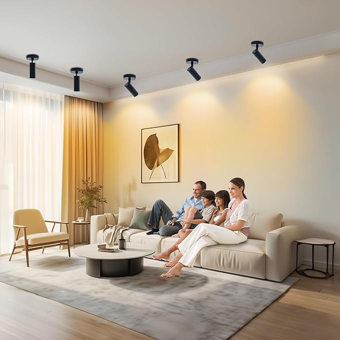 LED Ceiling Spotlight 5CCT 2700K/3000K/3500K/4000K/6000K Selectable Dimmable,Spot Lights Indoor Adjustable Flush Mount Lights Fixture 12W CRI 90+ Tilt Angle Accent Lighting, Black, 4 Packs