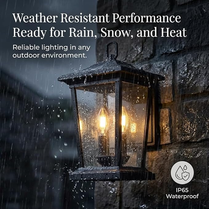 Outdoor Wall Lantern, Large Exterior Waterproof Wall Sconce Light Fixture, Black Anti-Rust Outside Porch Sconce Lights with Clear Glass