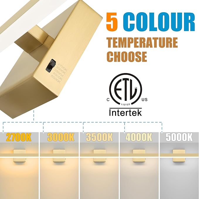 Gold Bathroom Vanity Light 39.4 inch, 30W Dimmable 5CCT LED Modern Bathroom Light Fixture Over Mirror - ETL Certificate