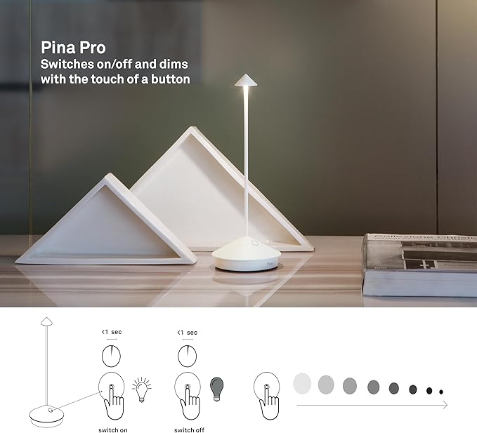 Zafferano, Pina Pro Lamp, Rechargeable Cordless Table Lamp with Touch Controls, Suitable for Indoor and Outdoor, Dimmer, 2200-3000 K, Height 11.4 Inches, Sand Color