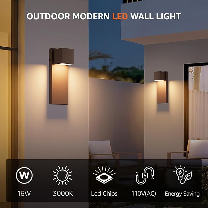 4 Pack 13" Modern Outdoor Led Wall Light,16W 3000K 1200Lumen Porch & Patio Hardwired Wall Mount Wall Sconces,Exterior IP65 Waterproof Aluminum Wall Lamp for Front Door Garage Garden(Rust)