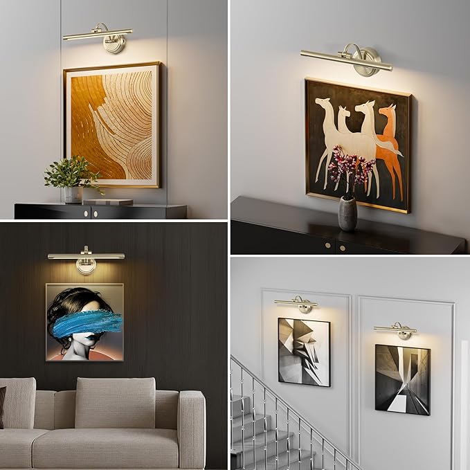 Tassuowell Picture Light for Wall, Battery Operated Art Light, Picture Frame Light with Remote & Timer, Cordless Wall Light with 3 Colors Modes for Pantings, Photo Gallery(Antique Bronze, 15.7inch)