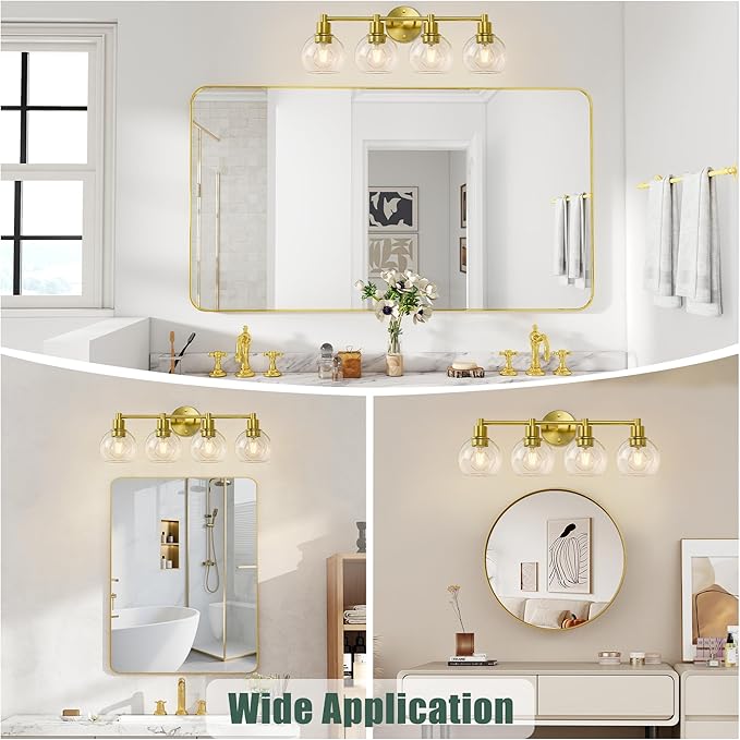 Espird 4 Light Bathroom Light Fixtures, Brushed Brass Bathroom Vanity Lights, Modern Vanity Lights 4-Light Globe Bathroom Vanity Lighting Fixture Over Mirror