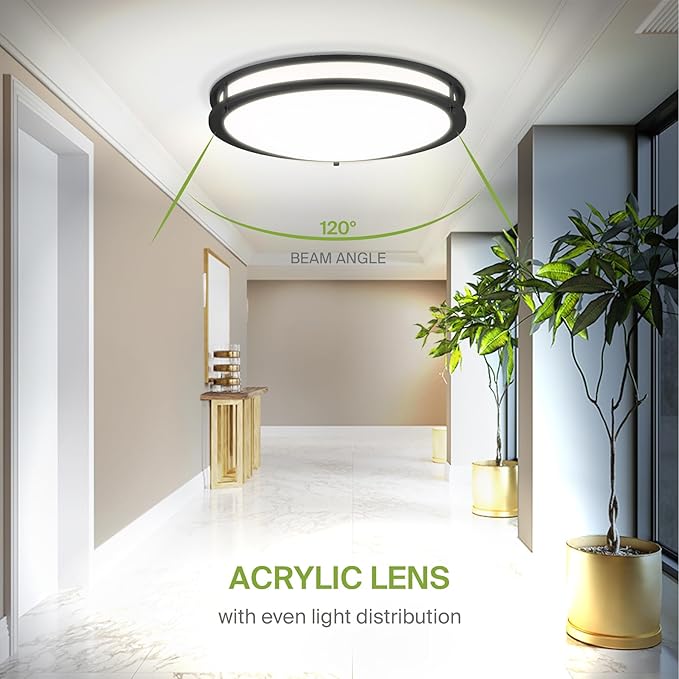 ASD LED 18" Round Flush Mount Lighting, Close to Ceiling Light Fixture | 3CCT, Dimmable, Energy Star, ETL Listed | 28W 2230LM 3000-5000K 120V | Low Profile Double Ring Lamp | Black, 2 Pack