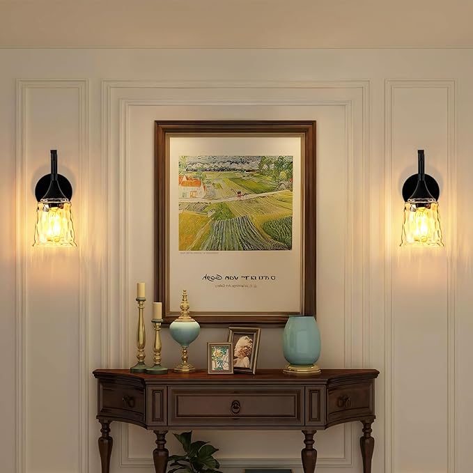 Black Wall Sconce，Modern Bathroom Wall Sconce Lights with Clear Glass Shade, Farmhouse Vanity Light Fixtures for Bedroom Mirror Hallway Entryway
