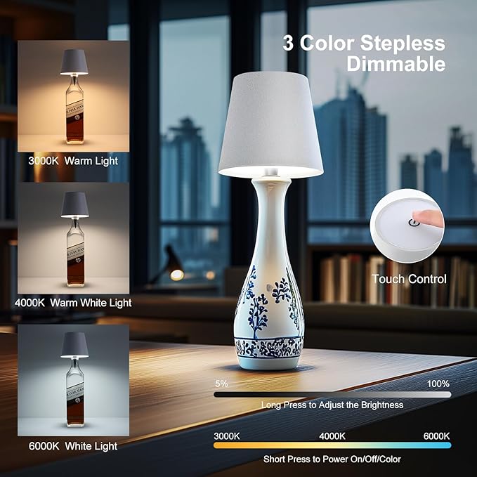 Wireless Bottle Lamp, 2024 New 3 Color Rechargeable Wine Bottle Lights for Bars Restaurants (Bronze, 1PC) v