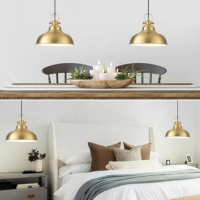 Gold Dome Pendant Light, Gold Pendant Light Kitchen Island 3 Pack, 11.41 Inch Farmhouse Pendant Lights, Hanging Light Fixture for Kitchen Island, Dining Room, Living Room