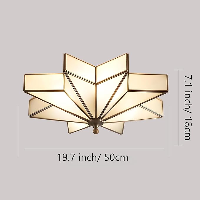 LIGHTLAND 19.7 Inch Flush Mount Star Ceiling Light, 4 Lights Brass Ceiling Lamp with Glass Lampshade, Art Deco Close to Ceiling Light Fixtures for Bedroom Living Room Entryway Hallway, Bronze Color