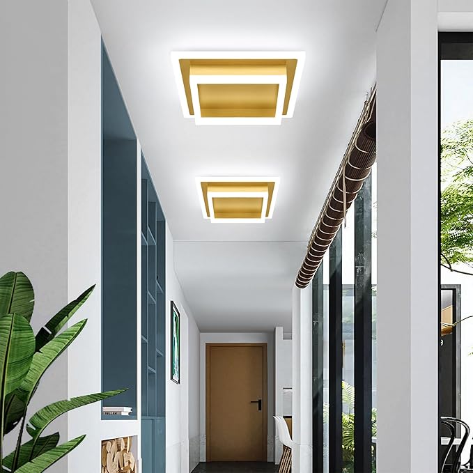 Modern LED Ceiling Lights, Gold Kitchen Ceiling Light, 32W Cool White 6000K Acrylic LED Hallway Ceiling Light Fixtures, Flush Mount Ceiling Lights for Bedroom Dining Room Kitchen Bathroom(Gold)