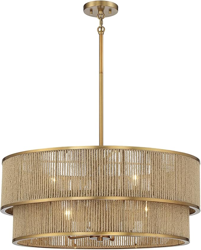 Savoy House 7-1774-6-320 Ashburn Bohemian/Eclectic Rope Pendant, 6-Light 360 Total Watts, 12" H x 28" W, Warm Brass