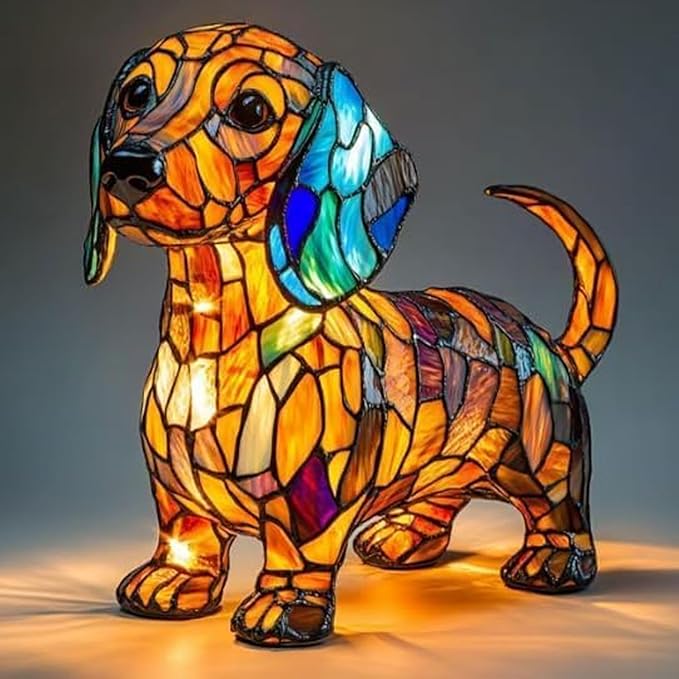 Dachshund Lamps -Dogs Series Art Night Light, Retro Stained Resin Night Light, USB Cute Pet Dog LED Desk Lamp,Vintage Home Decor, Fun Gift for Dog Lover(Dachshund)