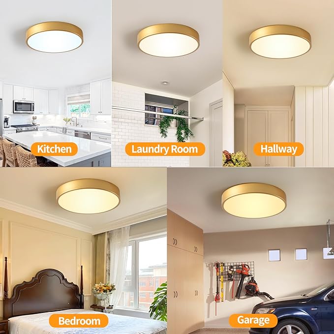 24W Dimmable Ceiling Light Fixture, 12 inch Flush Mount Light Fixture, LED Ceiling Lights Bedroom, Kitchen, Entryway, Super Bright 2700 Lumens, 300W Equivalent 5CCT(2700k-5000k) 2 Pack Gold