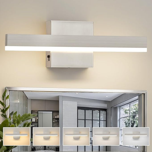 Nickel Bathroom Vanity Light 15.75 inch, 14W Dimmable 5CCT LED Bathroom Light Fixture Over Mirror Restroom Hardwired-ETL Certificated