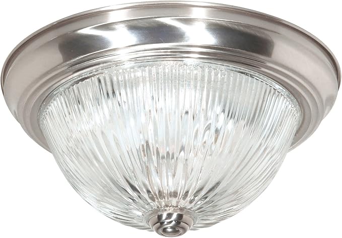 NUVO SF76/610 Two Light Flush Mount, Brushed Nickel/Clear Ribbed Glass