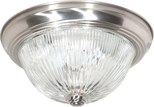 NUVO SF76/610 Two Light Flush Mount, Brushed Nickel/Clear Ribbed Glass