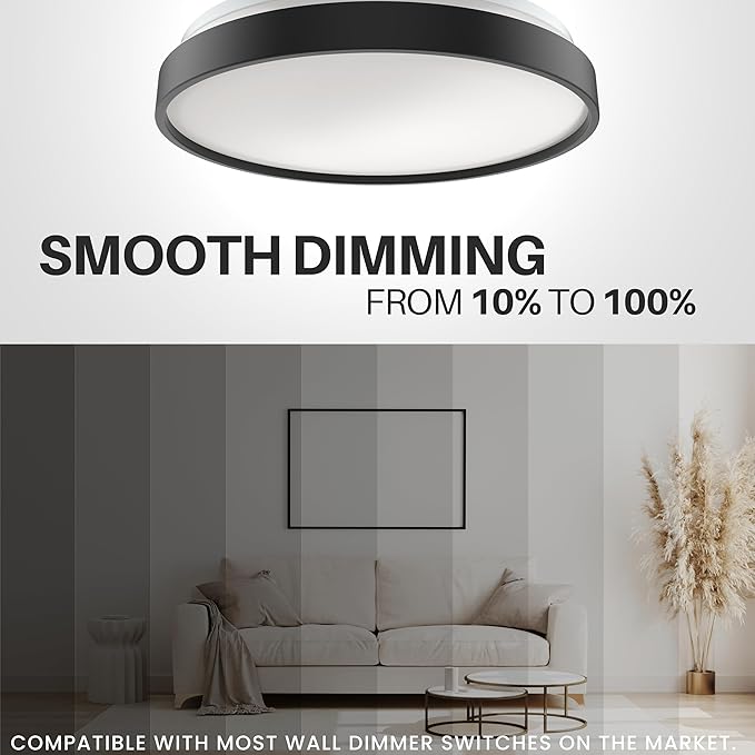 DYMOND 15" Matte Black LED Ceiling Light Dimmable Flush Mount 5-in-1 Adjustable Color Temperature 2700K 3000K 3500K 4000K 5000K Selectable CCT Warm White to Daylight