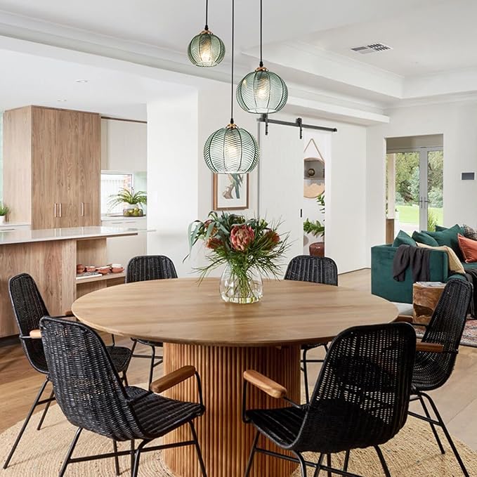 Modern 3-Light Pendant Lighting Hand-Blown Green Glass Chandelier, Hanging Ceiling Light with Glass Shade, Farmhouse Kitchen Island Pendant Light for Dining Room Bedroom Living Room