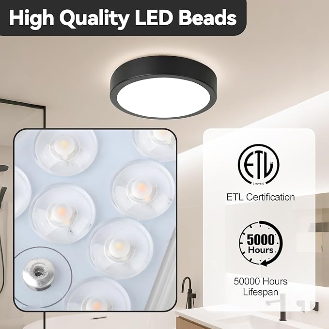 11" LED Flush Mount Ceiling Light, Black Modern Ceiling Light Fixture with 5CCT 2700K-5000K, Dimmable LED Light Fixtures Ceiling Mount for Kitchen Bathroom Bedroom Hallway