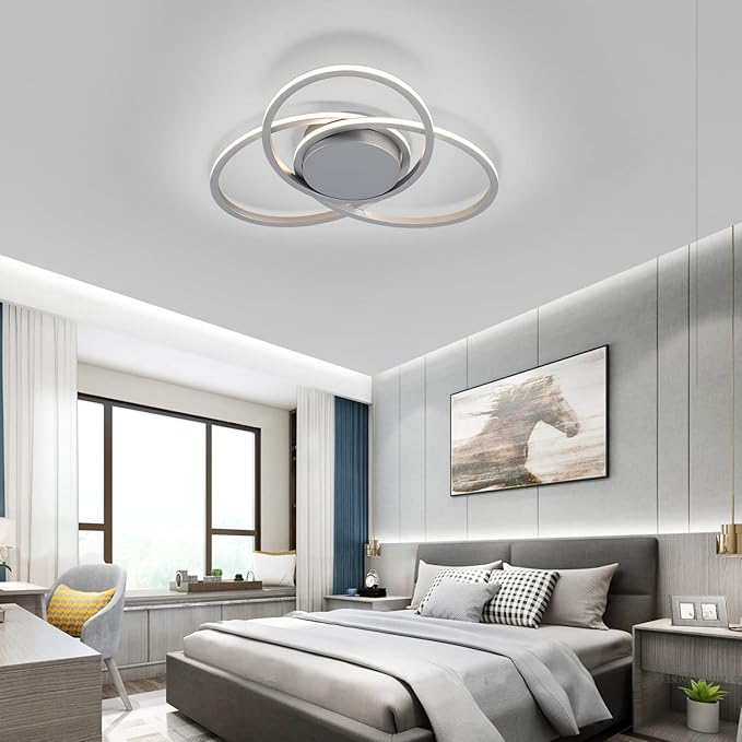 MADEM Modern Flush Mount Ceiling Light - 23.6'' Dimmable LED Chandelier for Bedroom, Living Room, Dining Room,3040LM 38W, Silver
