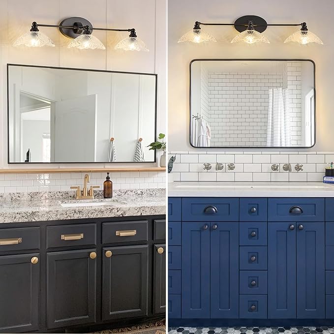 Vintage Vanity Light, 3-Light Black Vanity Light Bathroom Lights fixtures Over Mirror 33.85 Inch Modern Dimmable Bath Light Fixture for Bathroom Makeup, (Requires E12 Bulb, Not Included)