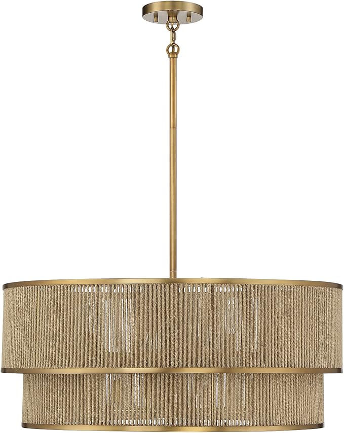 Savoy House 7-1774-6-320 Ashburn Bohemian/Eclectic Rope Pendant, 6-Light 360 Total Watts, 12" H x 28" W, Warm Brass