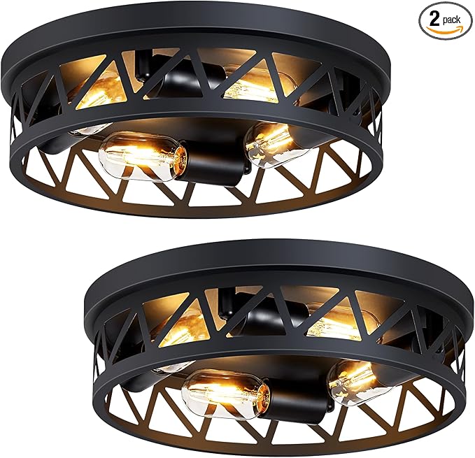 14 inch Black Flush Mount Ceiling Light Fixture,4-Light Light Fixtures Ceiling Mount for Hallway Hall,Kitchen,Farmhouse(2 Pack)
