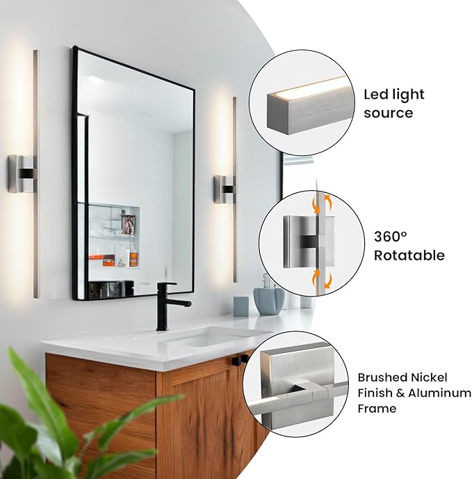 Bathroom Vanity Light Fixtures - 30inch Dimmable Brushed Nickel Bathroom Lights Over Mirror 18W LED Vanity Light Bar 3500K Modern Wall Sconce Lighting for Mural