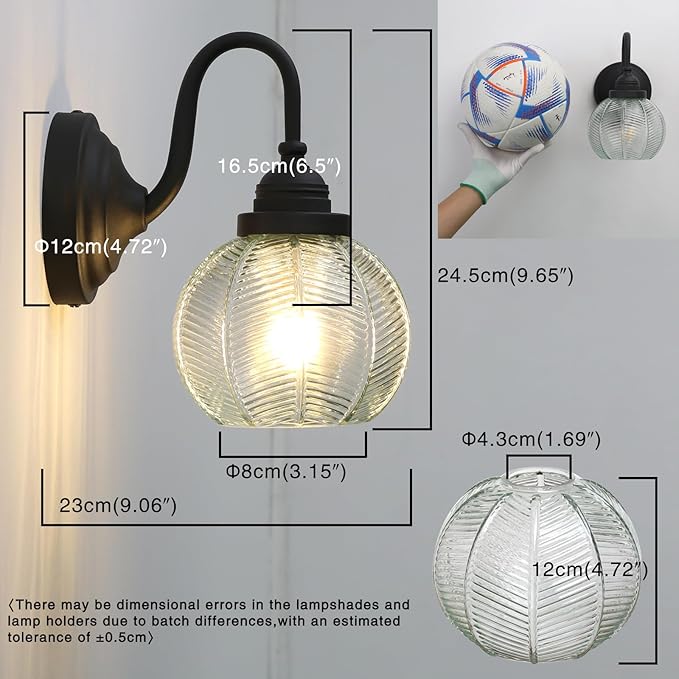 PERMO Vintage Wall Sconce with Clear Ribbed Glass Shade Retro Matte Black Sconce Bronze Bathroom Wall Light for Loft Kitchen Living Room Bedroom Hallway Doorway