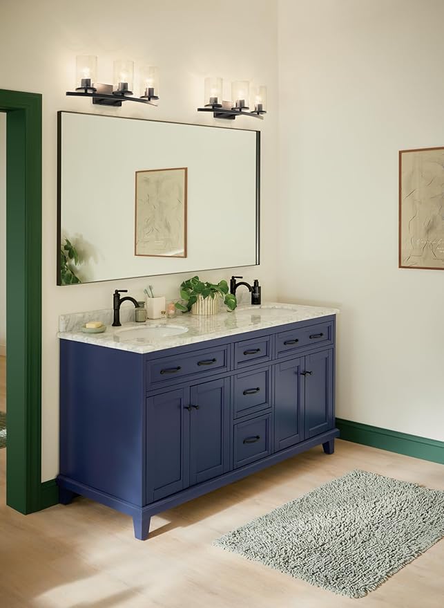 Kichler Crosby 23" 3-Light Vanity Light with Clear Glass in Black, for Bathroom, Powder Room, (23" x 8.75"), 45497BKCLR