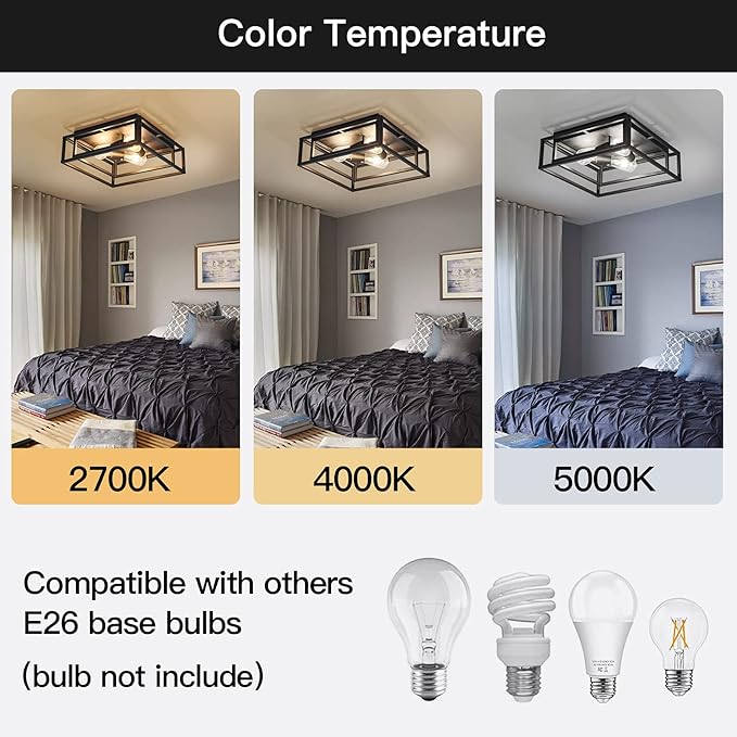 ZGLAOJT Black Flush Mount Ceiling Light Fixture，3-Light Industrial Metal Close to Ceiling Lights，Farmhouse Lighting for Hallway Bedroom Kitchen Dining Room