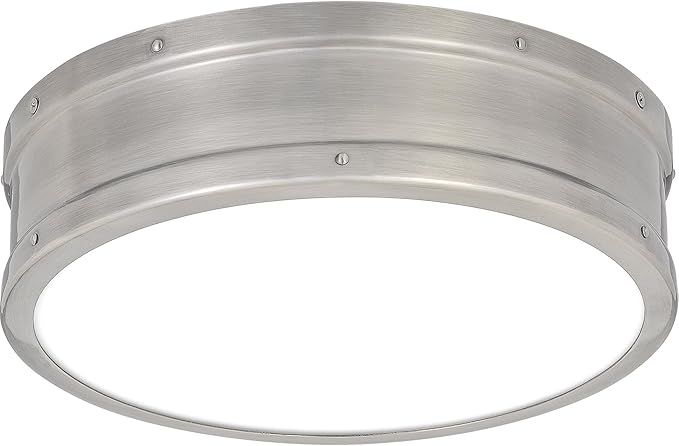 Quoizel Ahoy Round Flush Mount Ceiling Light, 13 Inch Antique Polished Nickel Drum Light with Metal Shade, 25 W LED, 1700 Lumens, Close to Ceiling Light Fixtures for Home, Kitchen or Office Lighting